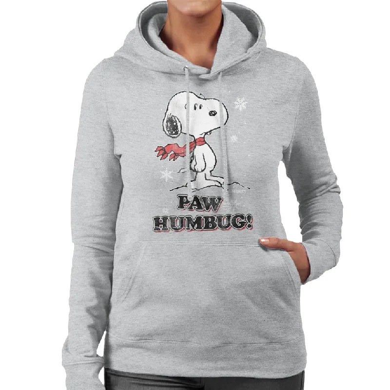 Peanuts Christmas Paw Humbug Snoopy Women's Hooded Sweatshirt Hoodie with Raw Hem Edgy Unfinished