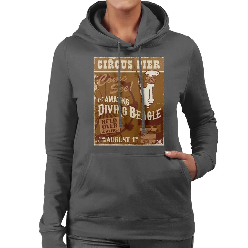 Peanuts Circus Pier Diving Snoopy Women's Hooded Sweatshirt Hoodie with Lace Feminine Delicate