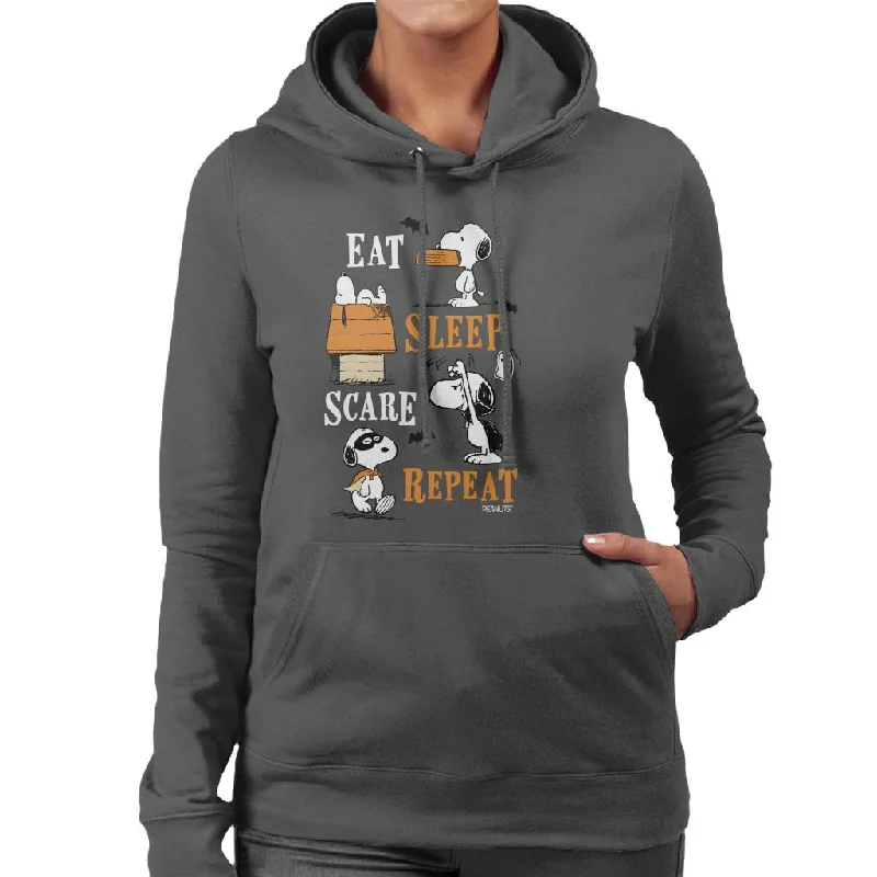 Peanuts Eat Sleep Scare Repeat Halloween Women's Hooded Sweatshirt Hooded Sweatshirt Casual Wear Street Style