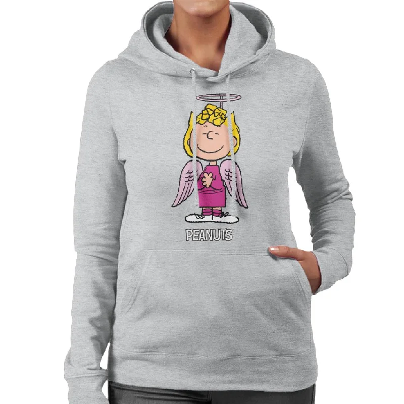 Peanuts Halloween Angel Sally Brown Women's Hooded Sweatshirt Hoodie with Front Slit Layering Stylish