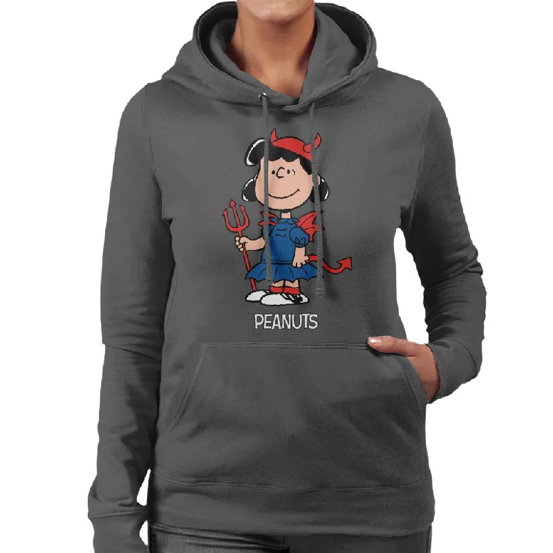 Peanuts Halloween Devil Lucy Van Pelt Women's Hooded Sweatshirt Hoodie with Hidden Zipper Minimalist Clean