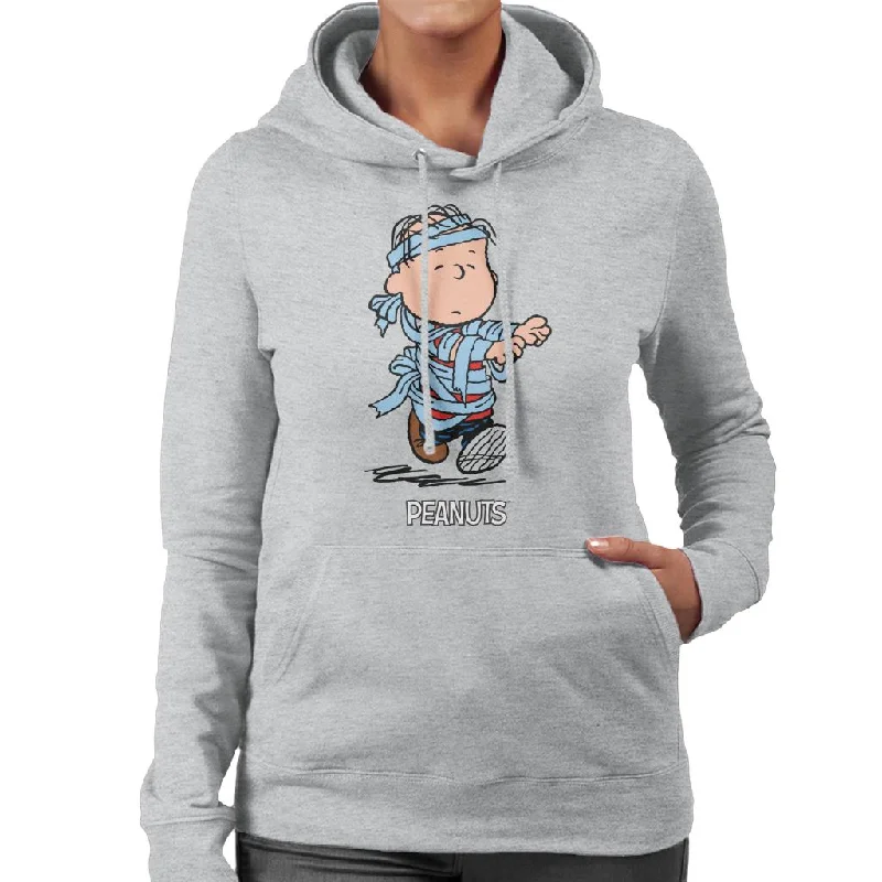 Peanuts Halloween Mummy Linus Van Pelt Women's Hooded Sweatshirt Hoodie with Elastic Cuffs Stretchable Comfortable