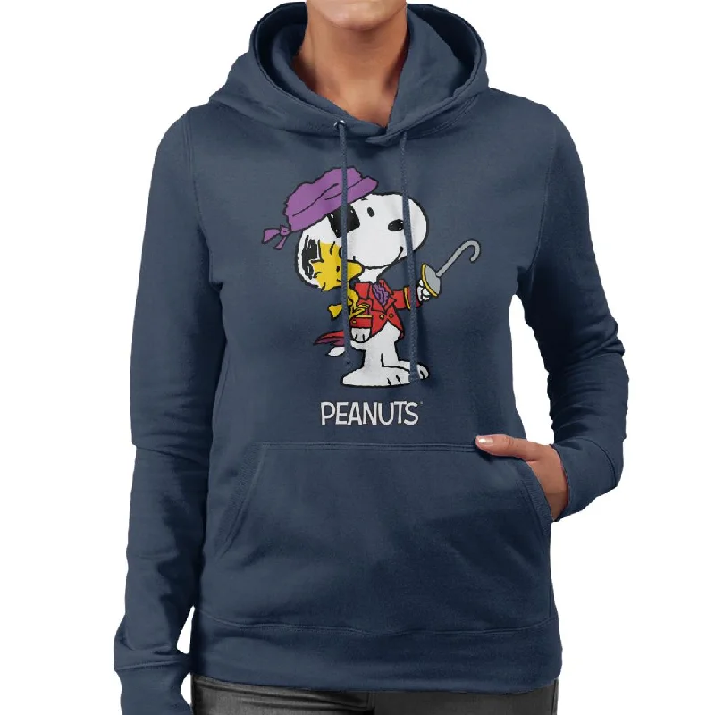 Peanuts Halloween Pirate Snoopy & Woodstock Women's Hooded Sweatshirt Hoodie with Cropped Fit Short Trendy