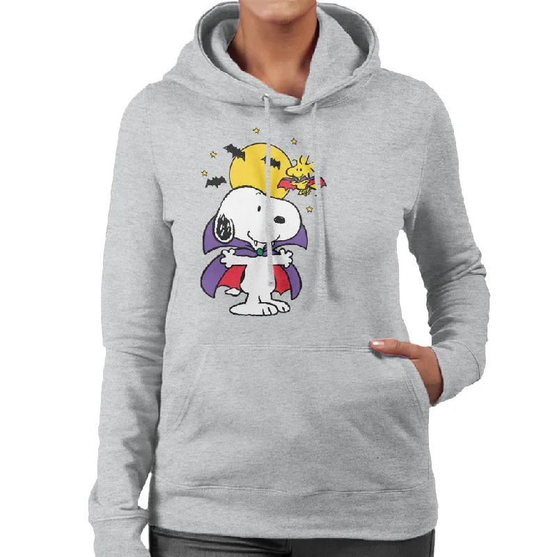 Peanuts Halloween Snoopy Vampire Women's Hooded Sweatshirt Hoodie with Hem Ribbing Snug Secure