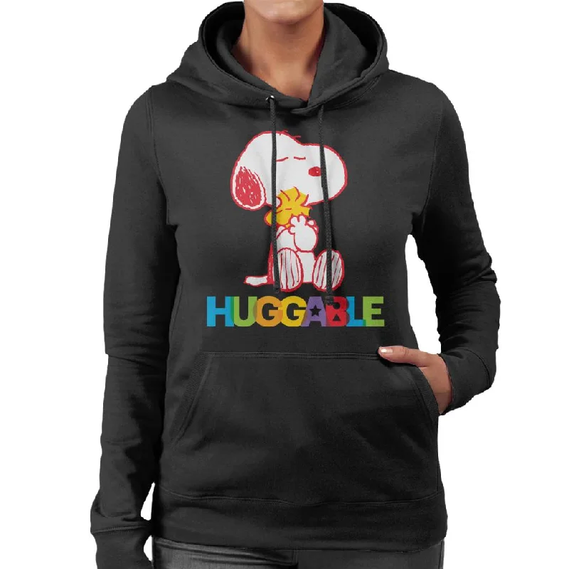 Peanuts Rainbow Huggable Snoopy & Woodstock Women's Hooded Sweatshirt Hoodie with Thumb Holes Functional Cozy