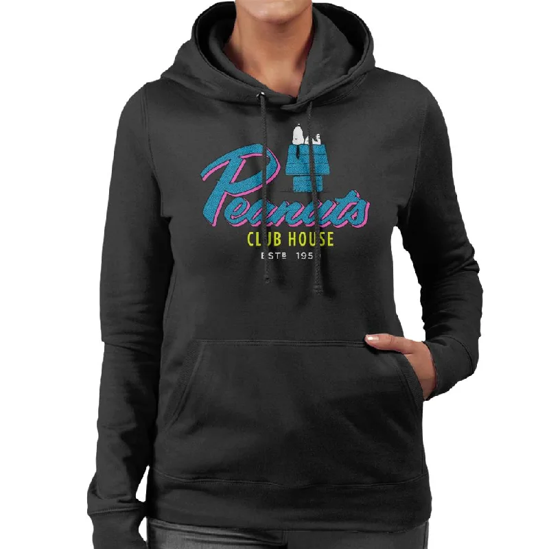 Peanuts Snoopy Club House Women's Hooded Sweatshirt Hoodie with Crew Neck Simple Timeless