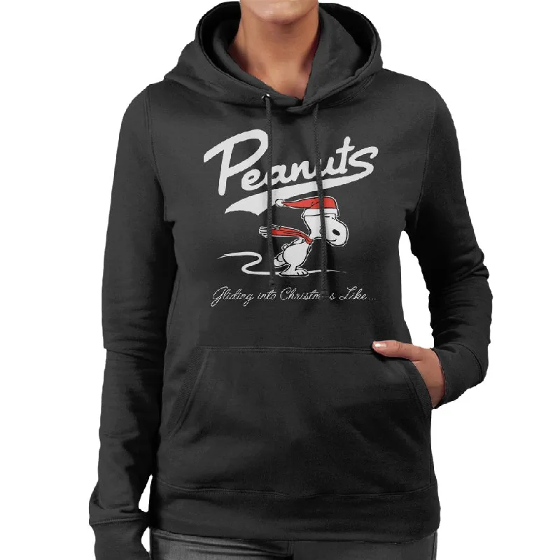 Peanuts Snoopy Gliding Into Christmas Like Women's Hooded Sweatshirt Hoodie with Double Zipper Versatile Adjustable