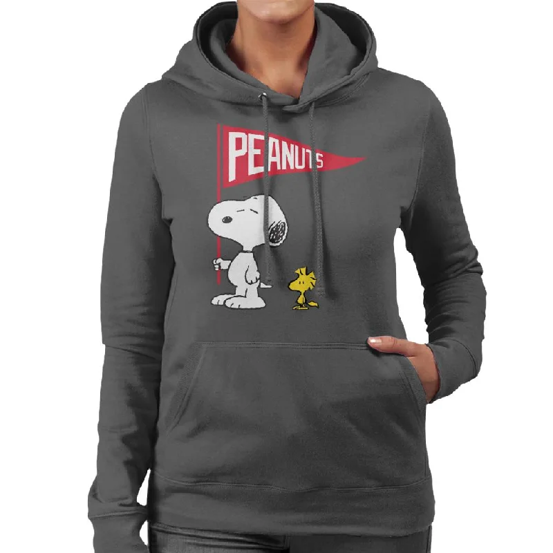 Peanuts Snoopy & Woodstock Flag Women's Hooded Sweatshirt Hoodie with Typography Text Message