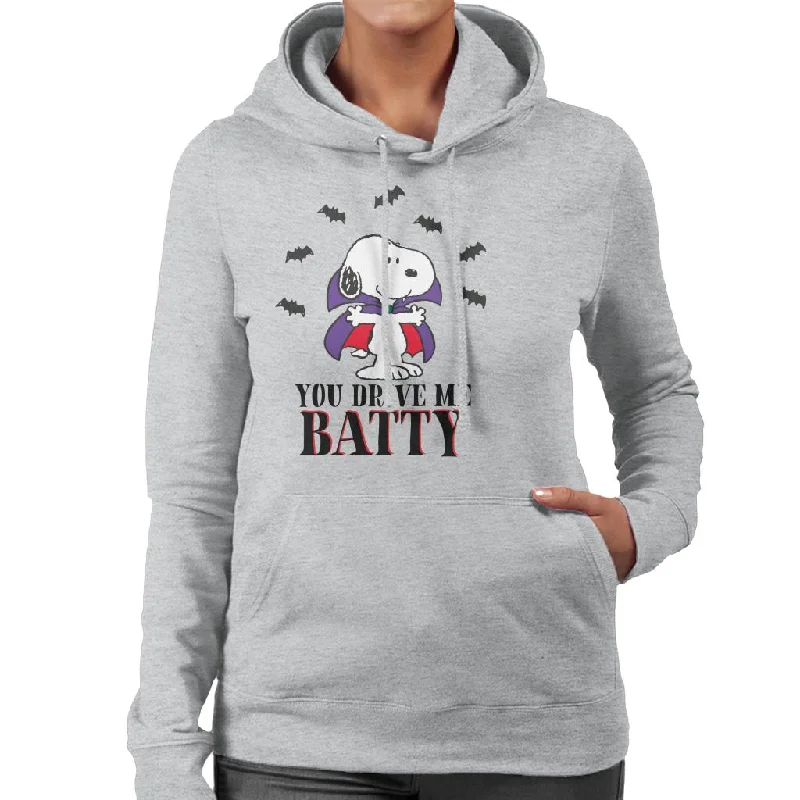 Peanuts You Drive Me Batty Halloween Snoopy Women's Hooded Sweatshirt Hoodie with Hood Adjustable Protection