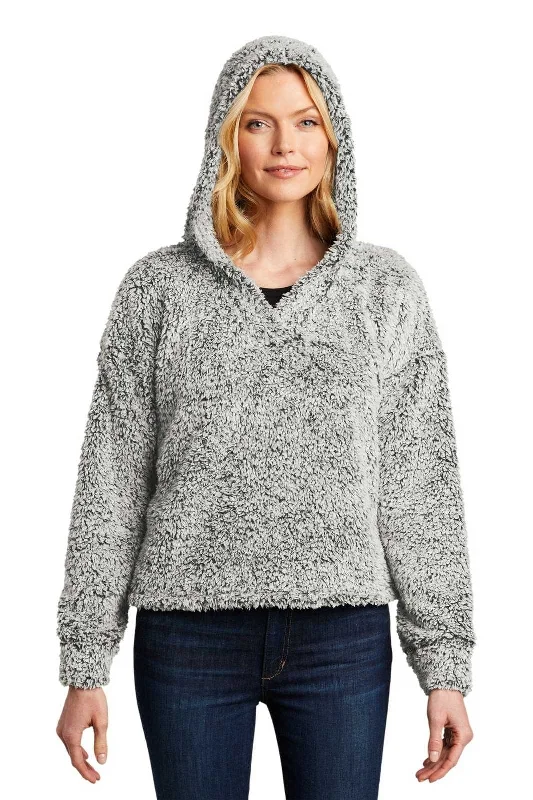 Port Authority L132 Ladies Cozy Fleece Hoodie - Gray Heather Hoodie with Mock Neck Collared Structured