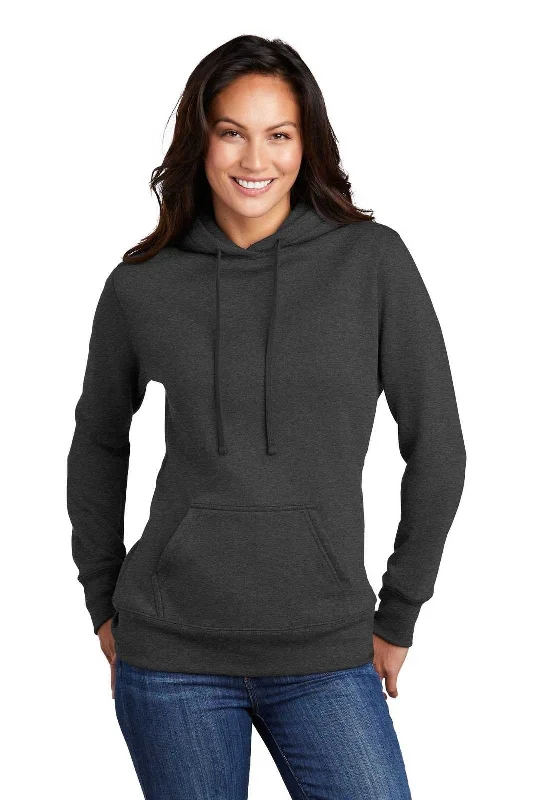Port & Company LPC78H Ladies Core Fleece Pullover Hooded Sweatshirt - Dark Heather Gray Hoodie with Button Placket Classic Preppy