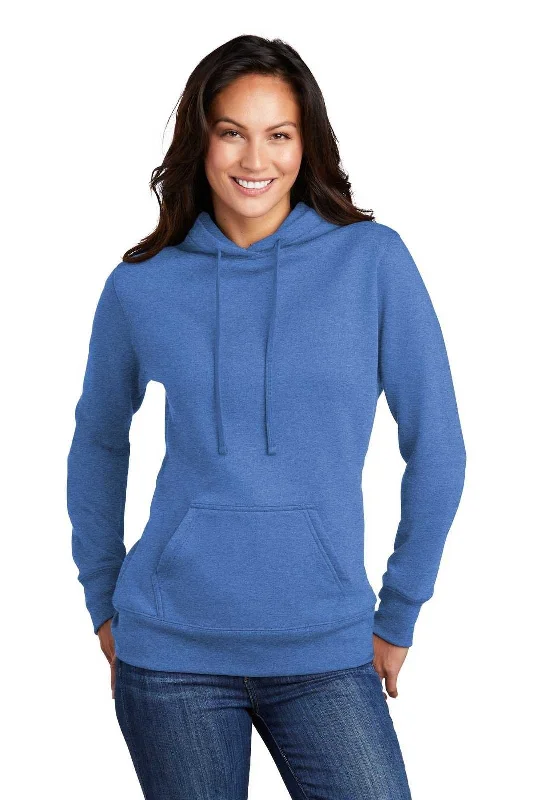 Port & Company LPC78H Ladies Core Fleece Pullover Hooded Sweatshirt - Heather Royal Hoodie with Tied Waist Feminine Flattering