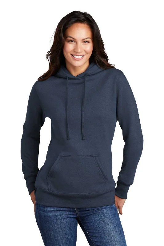 Port & Company LPC78H Ladies Core Fleece Pullover Hooded Sweatshirt - Navy Hoodie with Hem Applique Textured Unique
