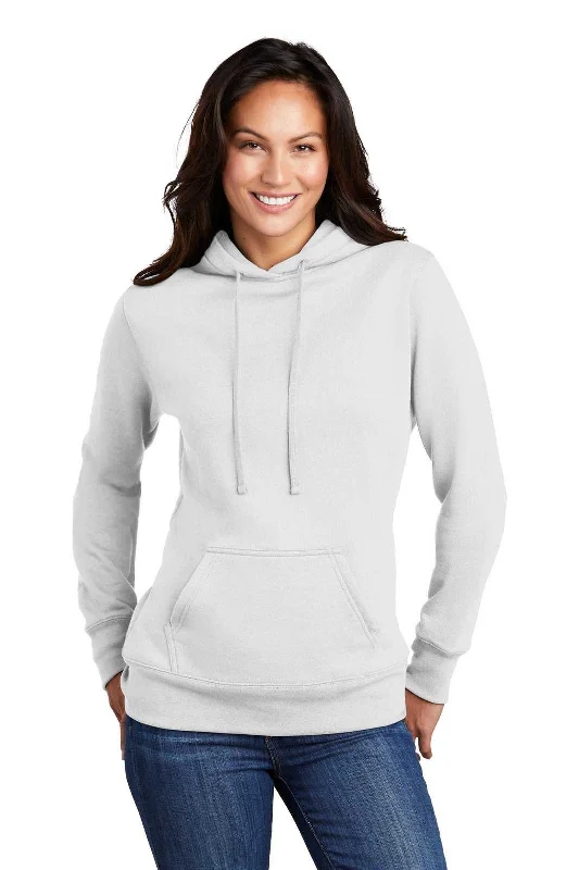 Port & Company LPC78H Ladies Core Fleece Pullover Hooded Sweatshirt - White Zip Hoodie Drawstring Kangaroo Pocket