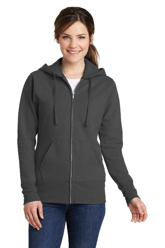 Port & Company LPC78ZH Ladies Core Fleece Full-Zip Hooded Sweatshirt - Charcoal Hoodie with Print Artistic Unique