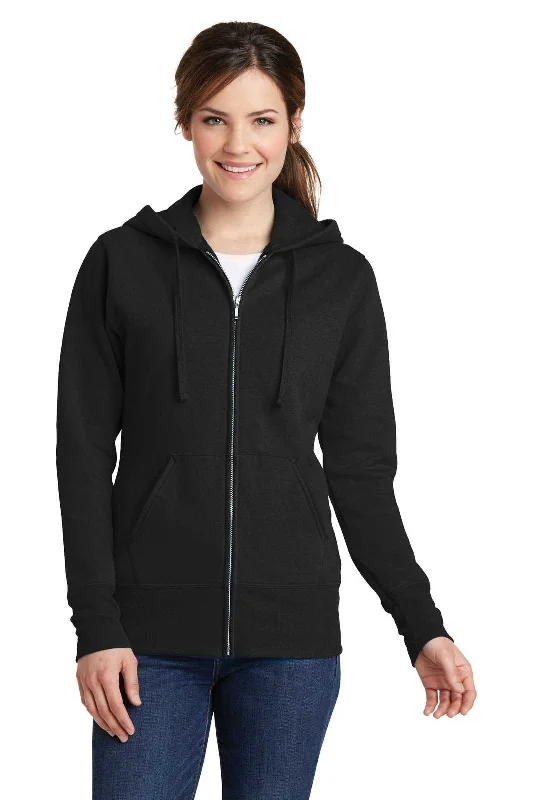 Port & Company LPC78ZH Ladies Core Fleece Full-Zip Hooded Sweatshirt - Jet Black Hoodie with Fur Luxurious Winter