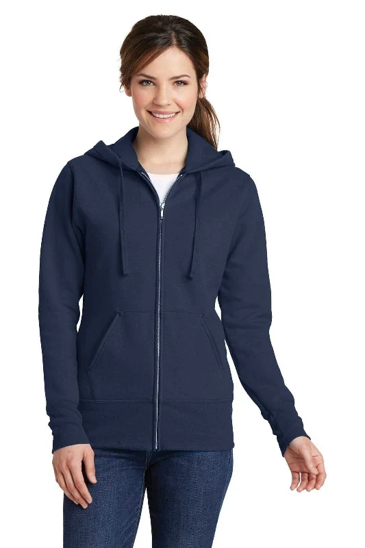 Port & Company LPC78ZH Ladies Core Fleece Full-Zip Hooded Sweatshirt - Navy Hoodie with Typography Text Message