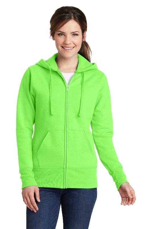 Port & Company LPC78ZH Ladies Core Fleece Full-Zip Hooded Sweatshirt - Neon Green Hoodie with Neon Bright Vibrant