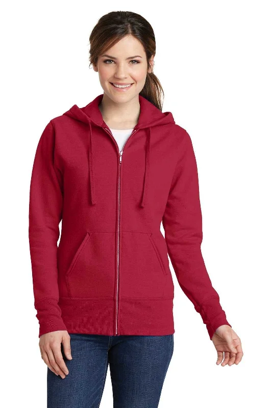 Port & Company LPC78ZH Ladies Core Fleece Full-Zip Hooded Sweatshirt - Red Hoodie with Cropped Fit Short Trendy