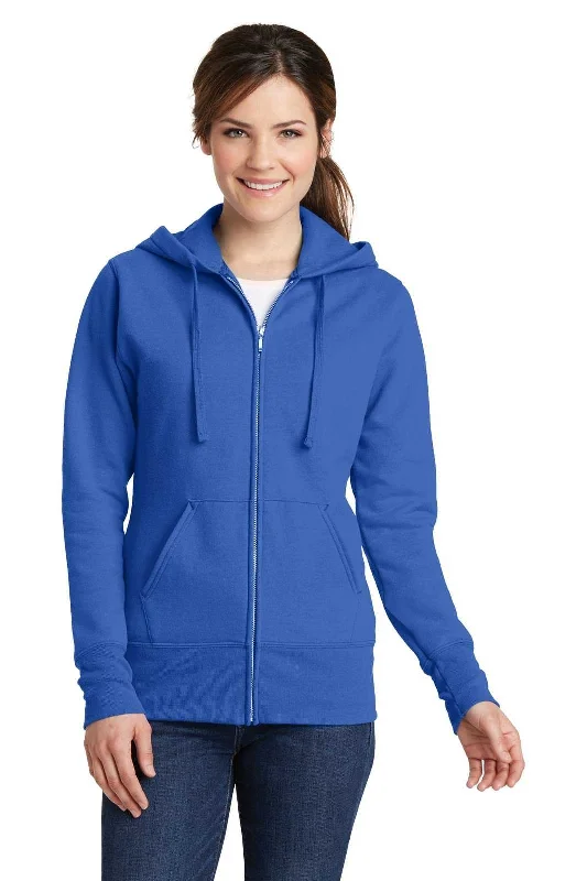Port & Company LPC78ZH Ladies Core Fleece Full-Zip Hooded Sweatshirt - Royal Hoodie with Set-In Sleeves Structured Classic