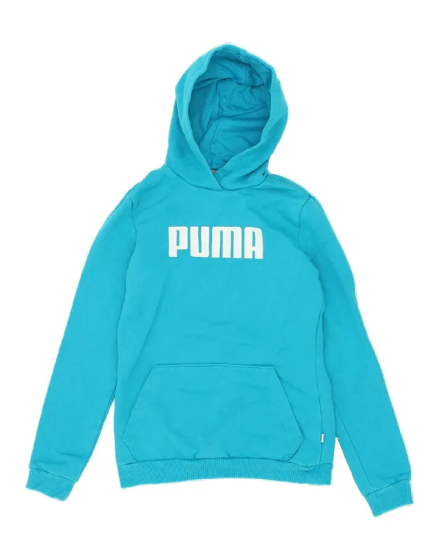 PUMA Boys Graphic Hoodie Jumper 15-16 Years  Blue Cotton Hoodie Crop Top Short Trendy