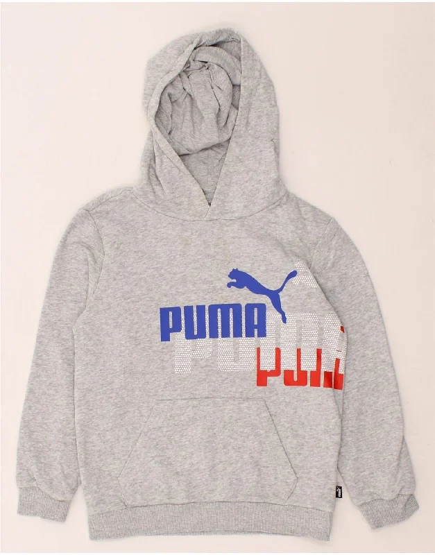 PUMA Boys Graphic Hoodie Jumper 9-10 Years Grey Cotton Hoodie with Belted Waist Structured Tailored