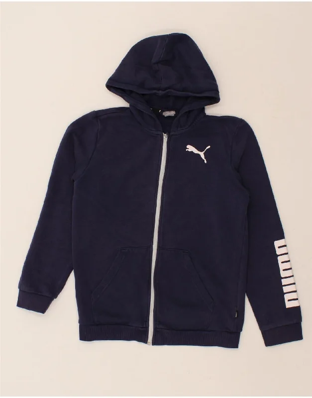 PUMA Boys Graphic Zip Hoodie Sweater 13-14 Years Navy Blue Cotton Hoodie with Longline Fit Extended Stylish