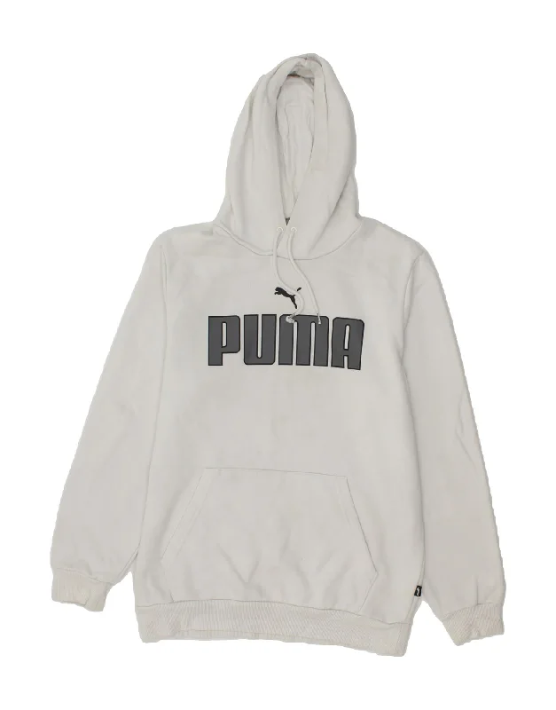 PUMA Mens Graphic Hoodie Jumper Small White Cotton Hoodie with Toggle Buttons Decorative Unique