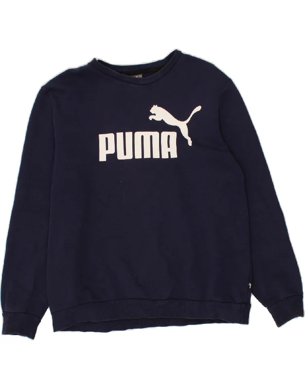 PUMA Mens Graphic Sweatshirt Jumper XL Navy Blue Cotton Hoodie with Mesh Breathable Sporty
