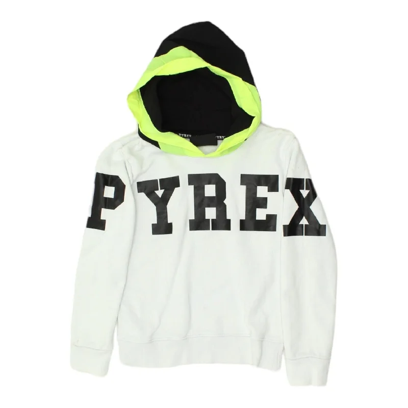 Pyrex Kids White Spell Out Hoodie | Boys Girls Designer Streetwear VTG Hoodie with Half-Zip Sporty Casual