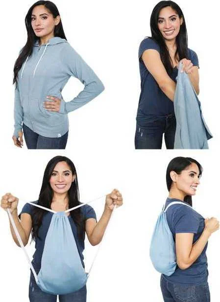 Quikflip LWFZH 2-in-1 Women's Hero Hoodie Lite Full-Zip - Misty Blue Hoodie with Tied Waist Feminine Flattering