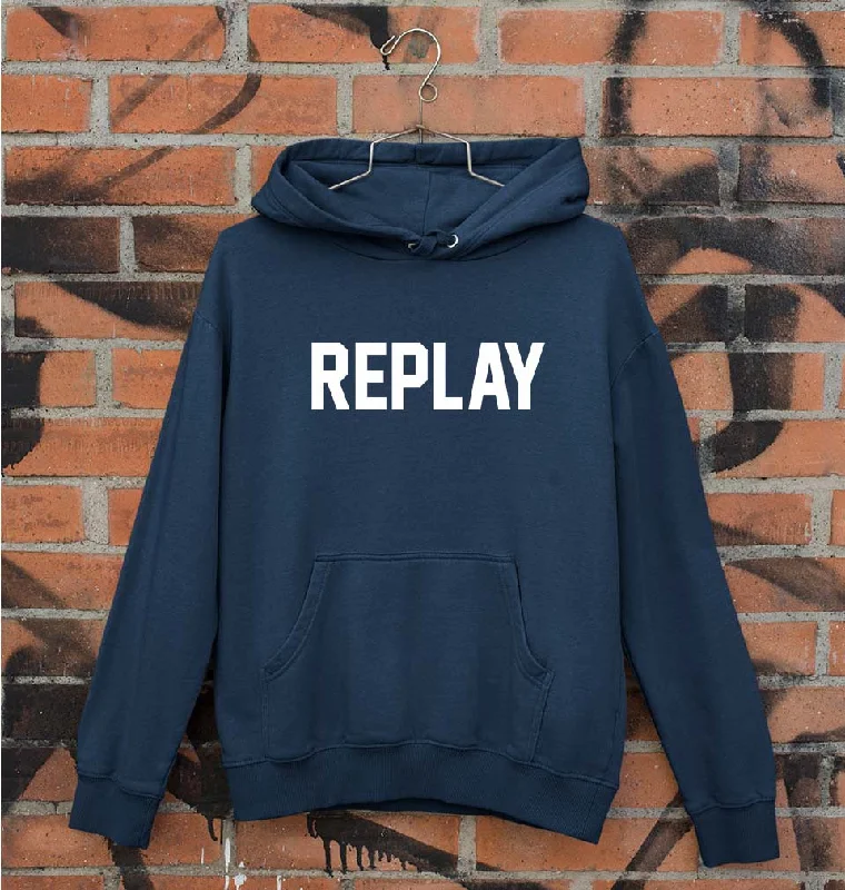 Replay Unisex Hoodie for Men/Women Hoodie with Hem Embroidery Detailed Premium