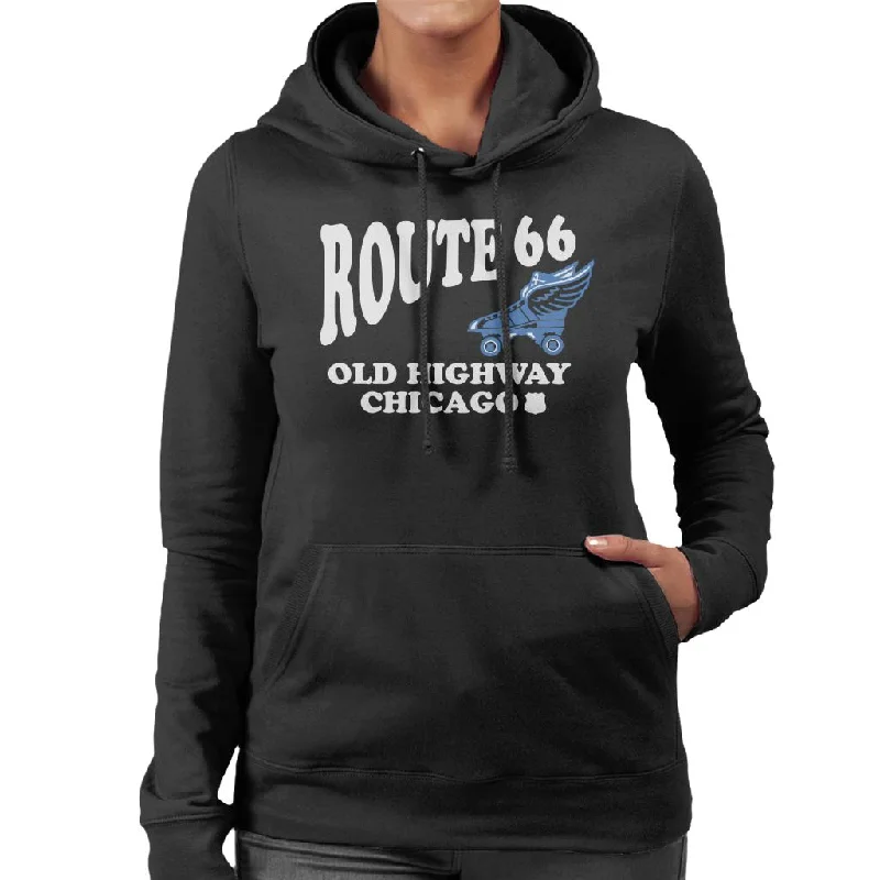 Route 66 Old Highway Chicago Women's Hooded Sweatshirt Hoodie with Raglan Sleeves Sporty Comfortable