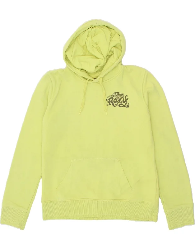 ROXY Womens Graphic Hoodie Jumper UK 18 XL Yellow Cotton Hoodie with Rolled Sleeves Casual Relaxed