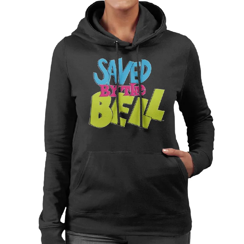Saved By The Bell Coloured Logo Women's Hooded Sweatshirt Hoodie with Rhinestones Sparkly Elegant Saved By The Bell Coloured Logo Women's Hooded Sweatshirt Hoodie with Rhinestones Sparkly Elegant