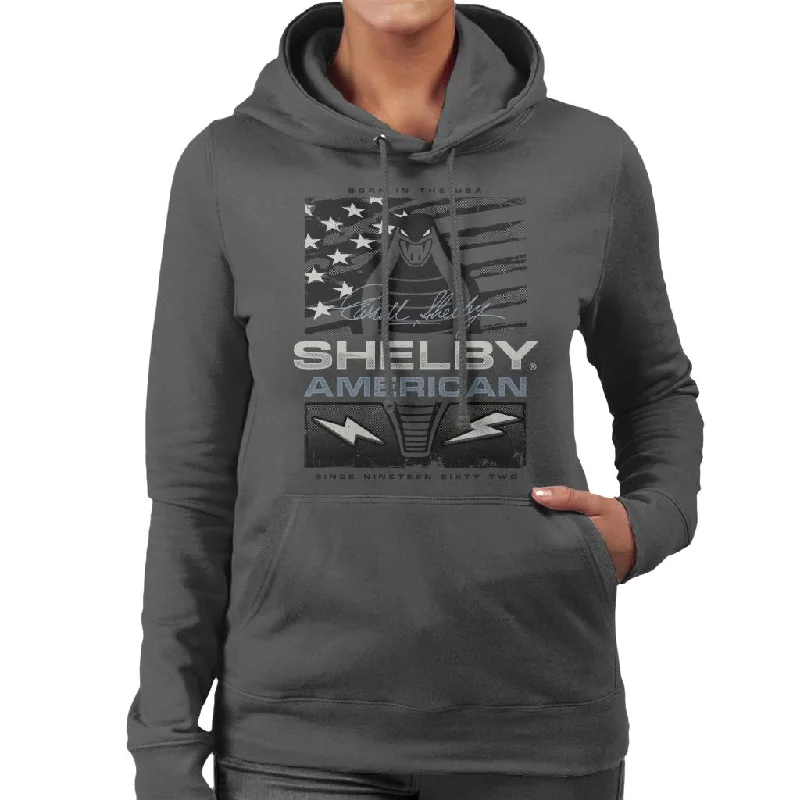 Shelby American 1962 Born In The USA Women's Hooded Sweatshirt Hoodie with Hem Fringe Bohemian Relaxed
