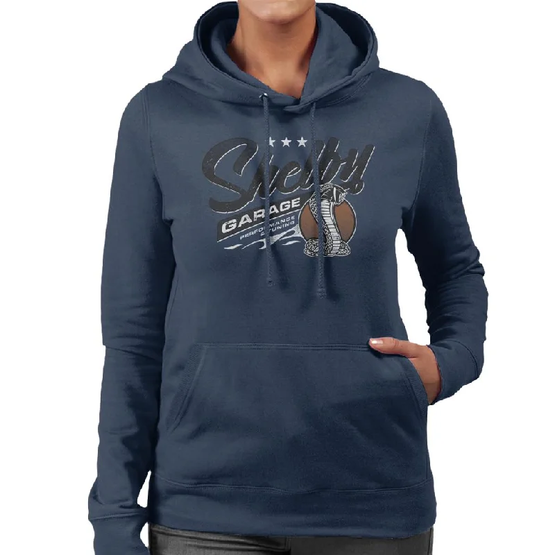 Shelby Logo Garage Performance And Tuning Women's Hooded Sweatshirt Hoodie with Belted Waist Structured Tailored