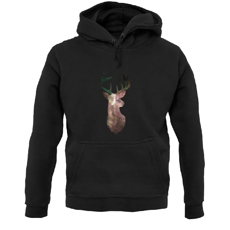 Space Animals - Deer Unisex Hoodie Hoodie with Hem Fringe Bohemian Relaxed