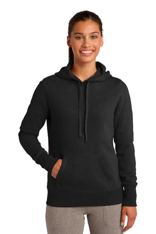 Sport-Tek LST254 Ladies Pullover Hooded Sweatshirt - Black Hoodie with Button Classic Timeless