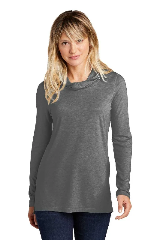 Sport-Tek LST406 Ladies PosiCharge Tri-Blend Wicking Long Sleeve Hoodie LST406Dark Gray Heather Hoodie with Slit Hem Functional Movement