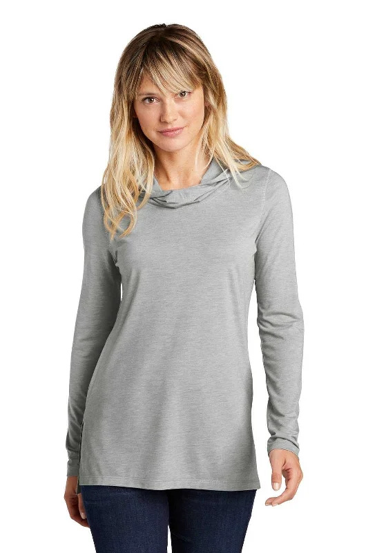 Sport-Tek LST406 Ladies PosiCharge Tri-Blend Wicking Long Sleeve Hoodie LST406Light Gray Heather Hoodie with Front Slit Layering Stylish
