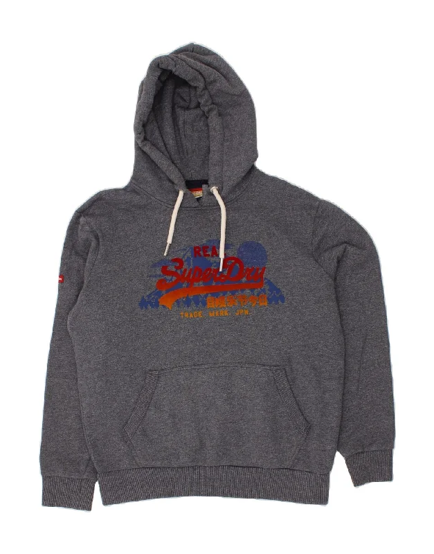 SUPERDRY Mens Graphic Hoodie Jumper XL Navy Blue Flecked Cotton Hoodie with Zipper Versatile Modern