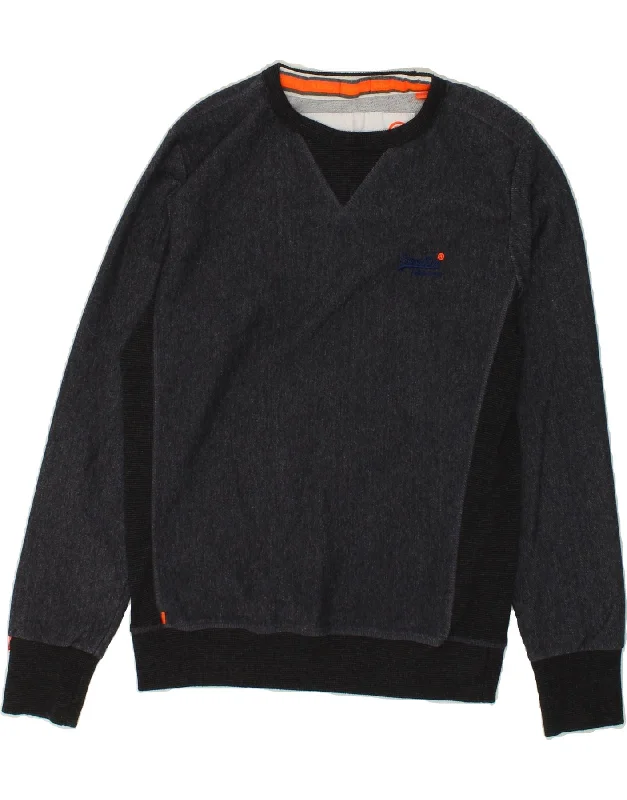 SUPERDRY Mens Sweatshirt Jumper Medium Navy Blue Colourblock Polyester Hoodie with Bell Sleeves Flared Feminine