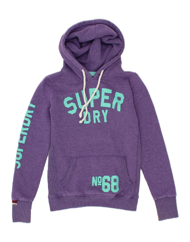 SUPERDRY Womens Graphic Hoodie Jumper UK 10 Small Purple Cotton Hoodie with Sequins Glamorous Eye-catching