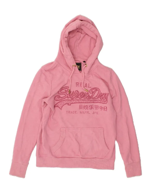 SUPERDRY Womens Graphic Hoodie Jumper UK 14 Large Pink Cotton Hoodie Dress Longline Feminine SUPERDRY Womens Graphic Hoodie Jumper UK 14 Large Pink Cotton Hoodie Dress Longline Feminine