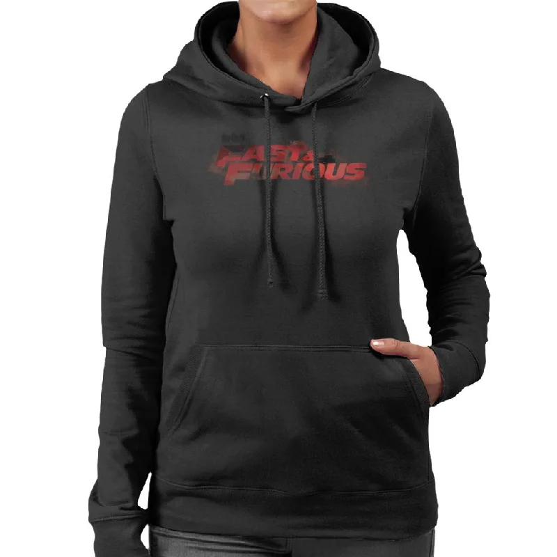 The Fast and The Furious Smoky Red Logo Women's Hooded Sweatshirt Hoodie with Puffed Sleeves Voluminous Trendy