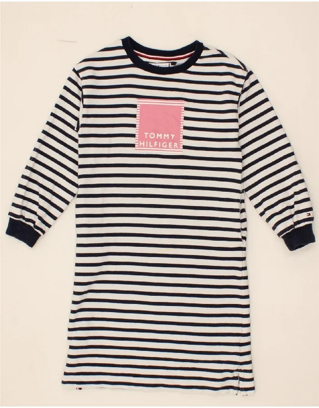 TOMMY HILFIGER Girls Graphic Sweatshirt Jumper Dress 7-8 Years Navy Blue Hoodie with Double Zipper Versatile Adjustable