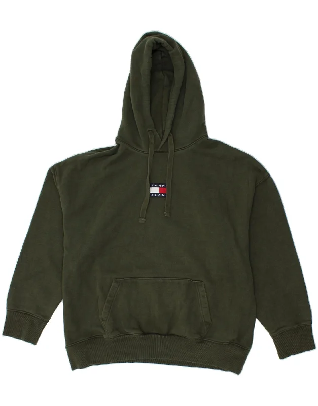 TOMMY HILFIGER Mens Hoodie Jumper Large Green Cotton Hoodie with Pocket Utility Practical