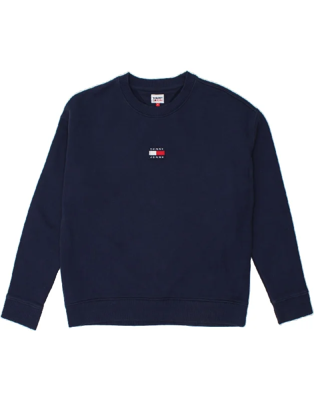 TOMMY HILFIGER Womens Sweatshirt Jumper UK 18 XL Navy Blue Cotton Hoodie Dress Longline Feminine