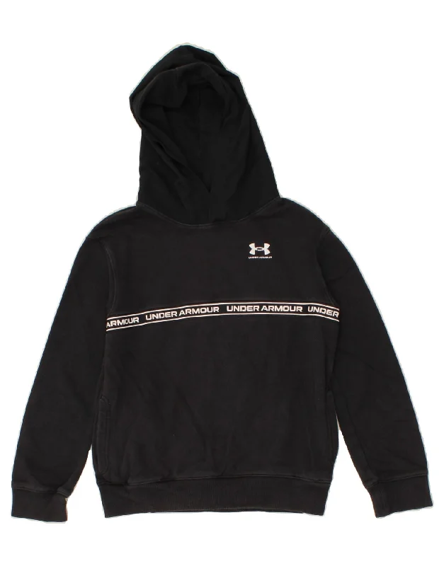 UNDER ARMOUR Boys Cold Gear Graphic Hoodie Jumper 9-10 Years Medium Black Hoodie with Button Placket Classic Preppy